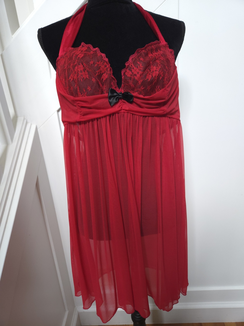 La Vie En Rose Red Lace Halter Babydoll Chemise
